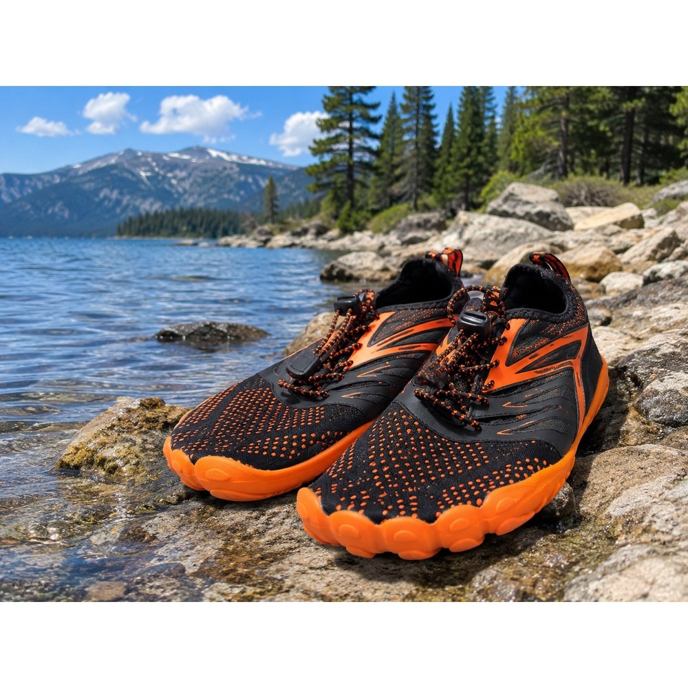 L-RUN Men's Water Shoes EU 47 US 13 Black Orange Barefoot Beach Quick Dry Hiking